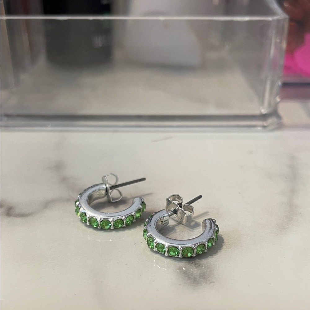 Elegant Silver and Green Hoop Earrings*